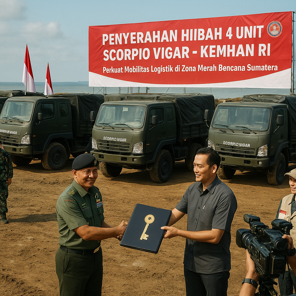 Kemhan RI Terima Hibah 4 Scorpio Vigar, Perkuat Mobilitas Logistik di Zona Merah Bencana Sumatera