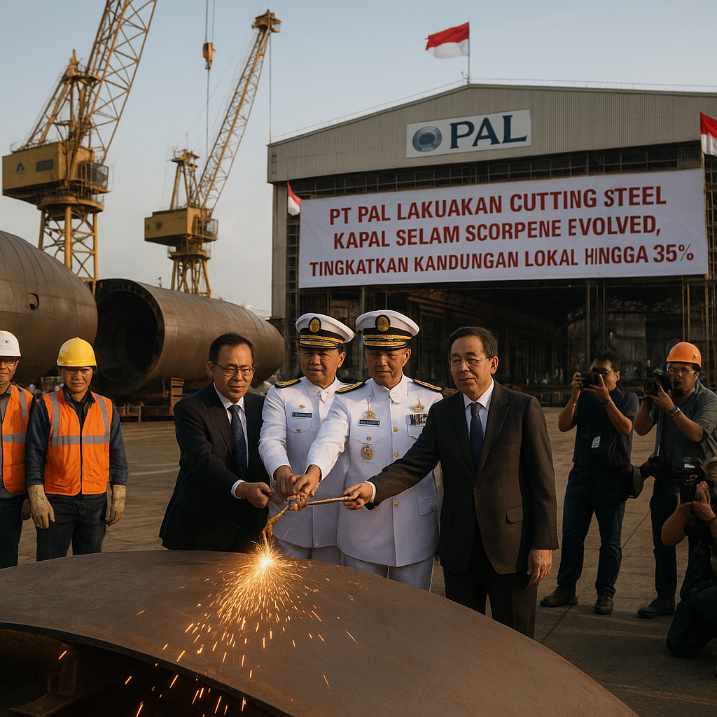 PT PAL Lakukan Cutting Steel Kapal Selam Scorpene Evolved, Tingkatkan Kandungan Lokal Hingga 35%