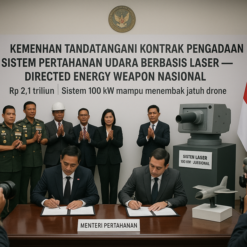 Kemenhan Tandatangani Kontrak Pengadaan Sistem Pertahanan Udara Berbasis Laser Directed Energy Weapon Nasional
