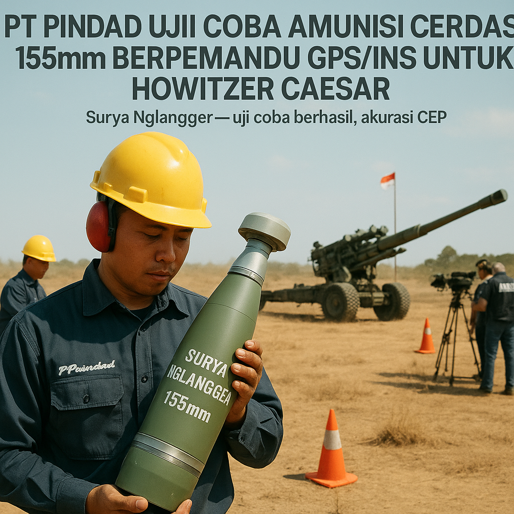 PT Pindad Uji Coba Amunisi Cerdas 155mm Berpemandu GPS/INS untuk Howitzer Caesar