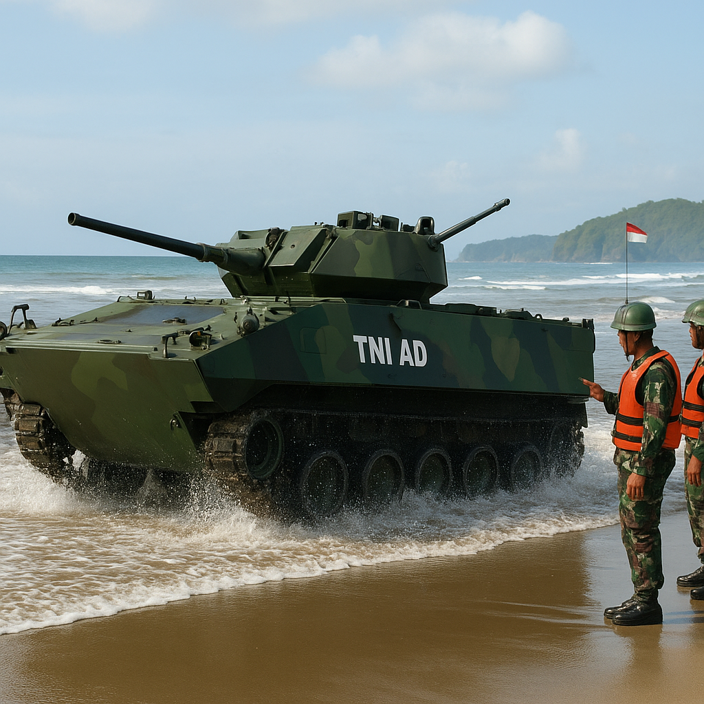 TNI AD Uji Coba Tank Amfibi Gratika Buatan Pindad di Pantai Pangandaran