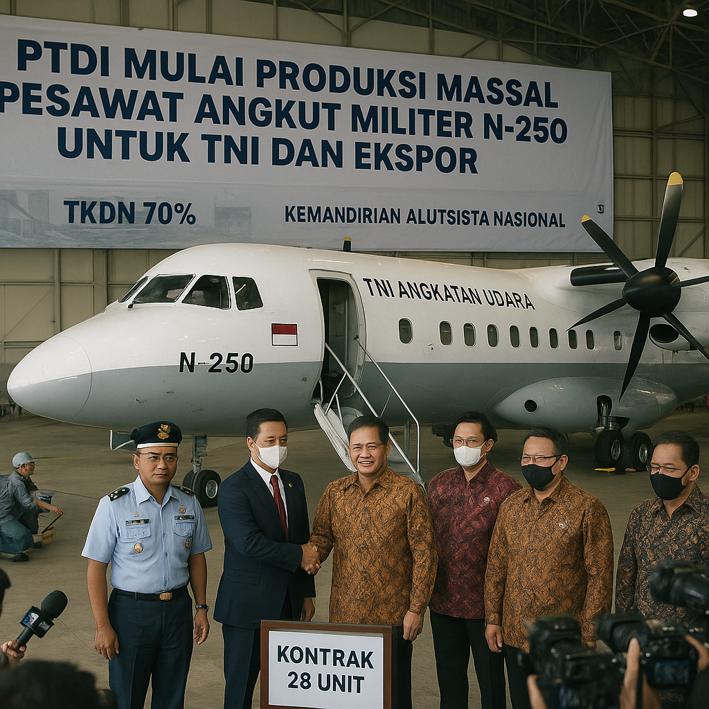 PTDI Mulai Produksi Massal Pesawat Angkut Militer N-250 untuk TNI dan Ekspor