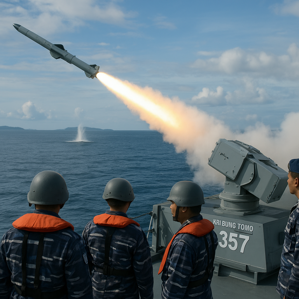 TNI AL Uji Tembak Rudal Exocet MM40 Block 3 di Selat Karimata