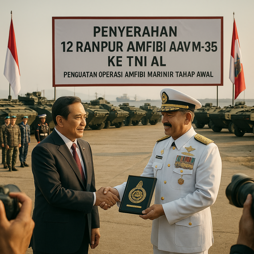 Menhan Sjafrie Serahkan 12 Ranpur Amfibi AAV M-35 ke TNI AL, Penguatan Operasi Amfibi Marinir Tahap Awal
