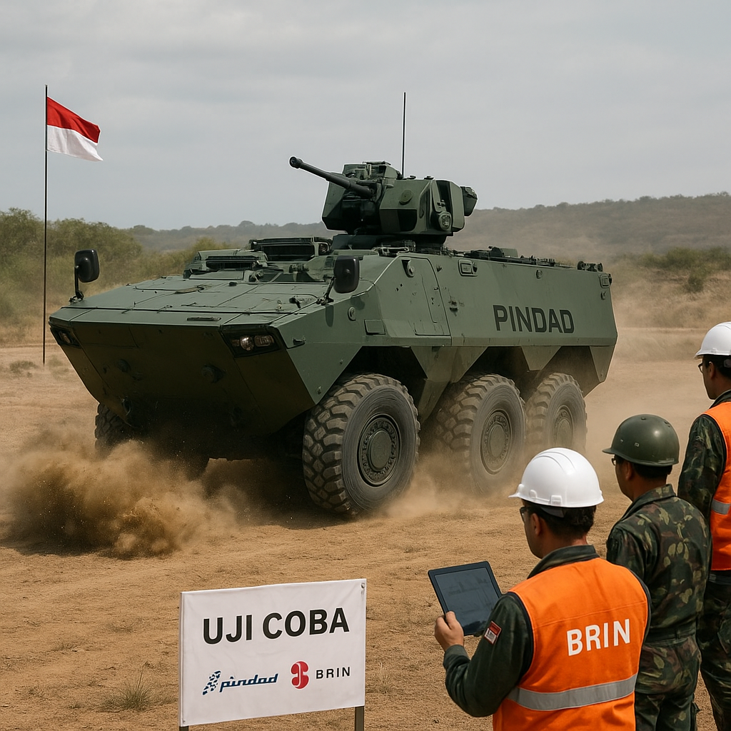 Uji Coba Kendaraan Tempur Lapis Baja Buatan Pindad dengan Sistem Proteksi Ranjau dan IED Hasil Riset BRIN