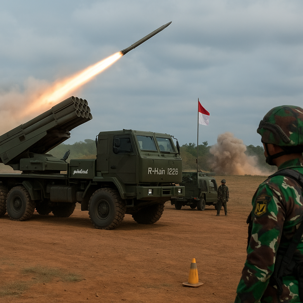 TNI AD Uji Tembak Sistem Artileri Roket Multiple Launch Rocket System (MLRS) Pindad R-Han 122B dengan Hulu Ledak Termobarik