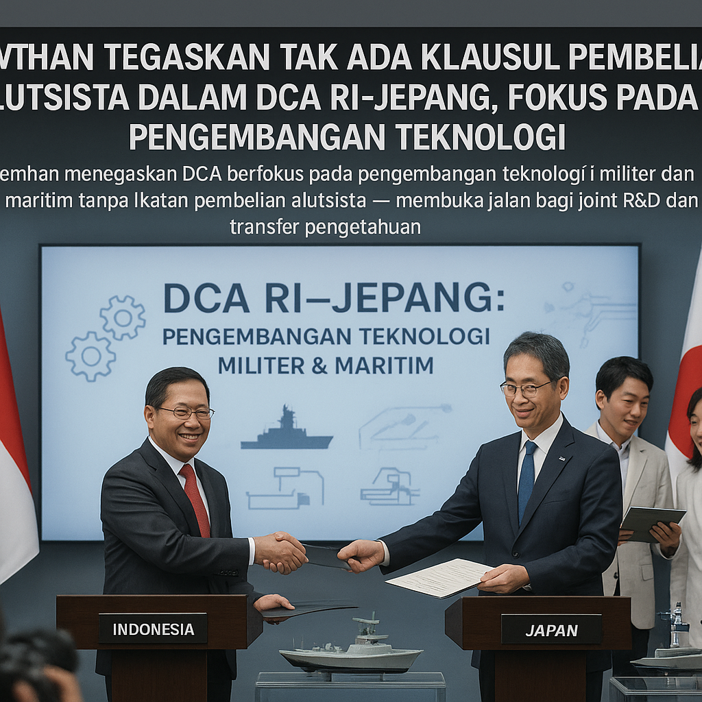 Kemhan Tegaskan Tak Ada Klausul Pembelian Alutsista dalam DCA RI–Jepang, Fokus pada Pengembangan Teknologi